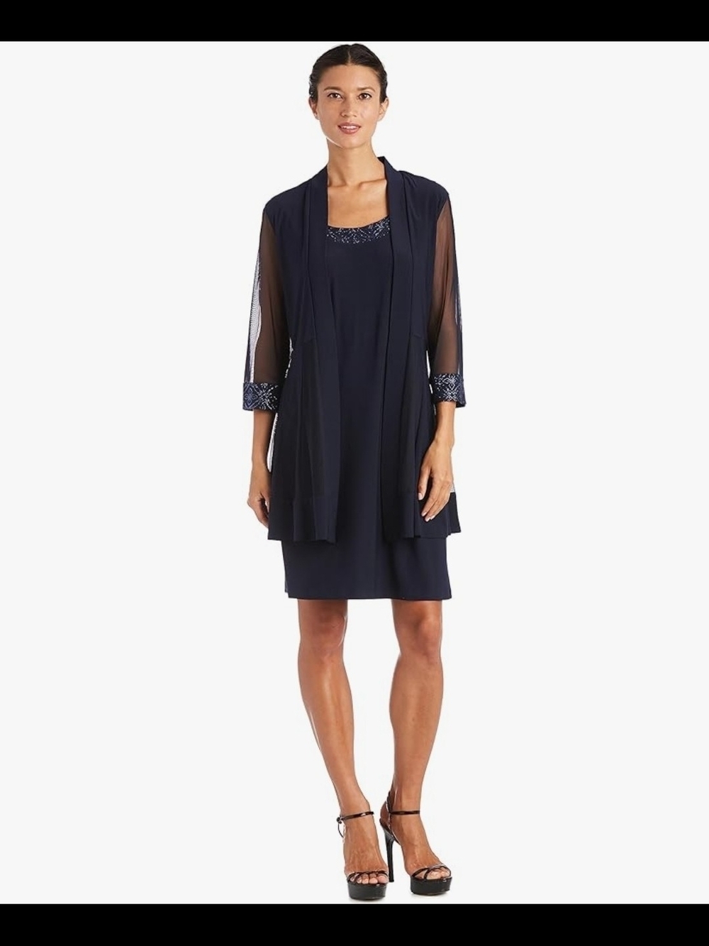 R&M Richards NWT Petite 2-Piece Navy Dress & Jacket Set Size PL